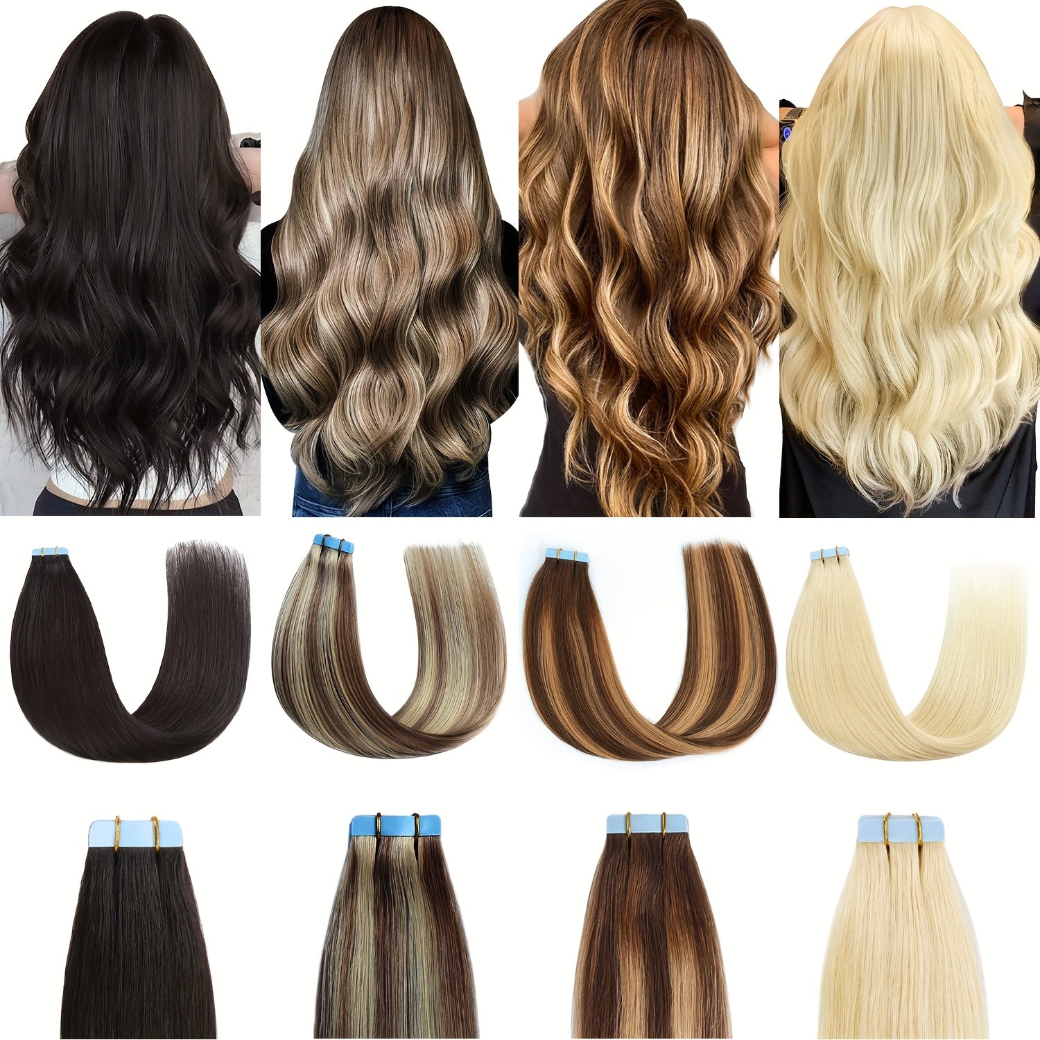 18inch-26inch Tape In Hair Extensions Human Hair 20pcs/Pack Remy Straight Invisible Tape Adhensive Hair Extensions Suitable For All People